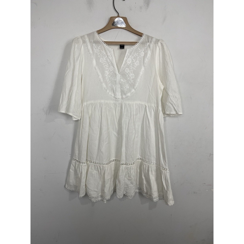 Shein Womens Dress 6 White Beachy Coquette Coastal Babydoll Fairy Romantic